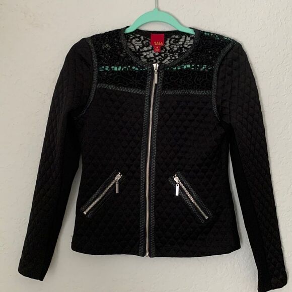 GILI Quilted Jacket Lace Faux Leather Trim  Size 4 - Picture 1 of 12